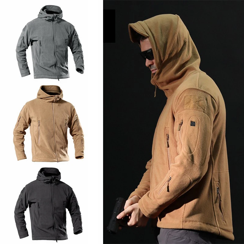 

Outdoor Thermal Sport Hunting Hiking Jacket Men Tactical Fleece Softshell Jacket Hooded Coat Windbreaker Army Hunting Clothes