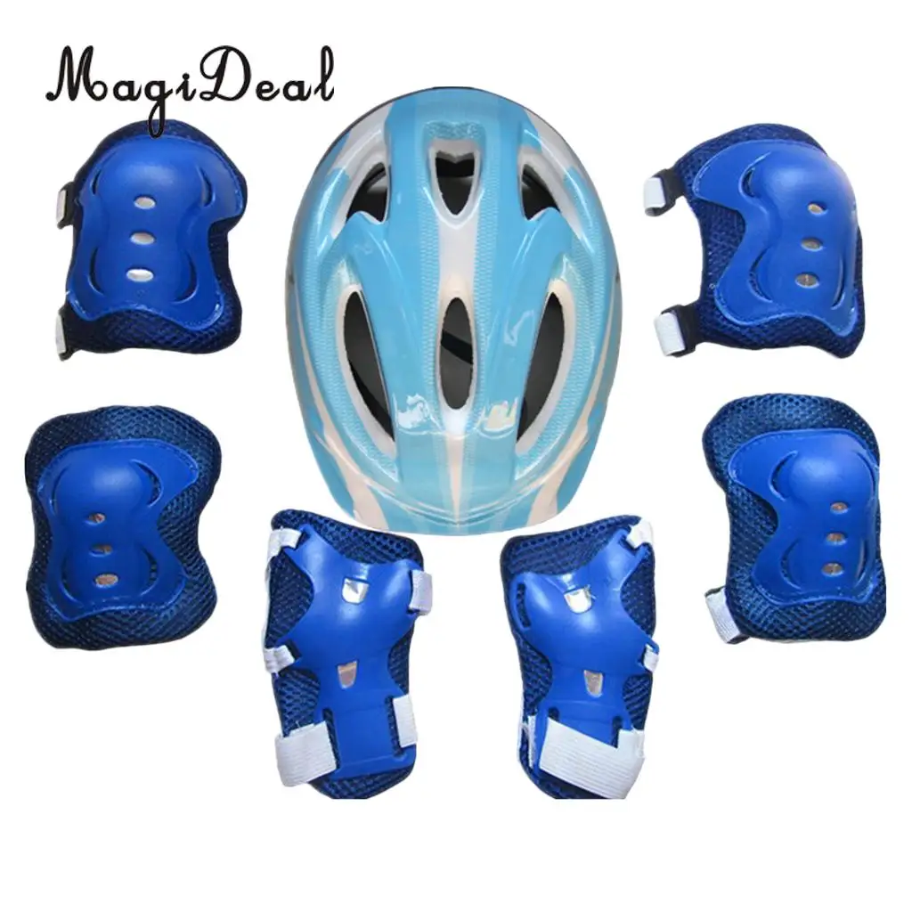 MagiDeal 7 Pieces Kids Safety Roller Skating Helmet Knee Elbow Wrist Pads Set for Bicycle Cycling Skateboarding Protective Gear