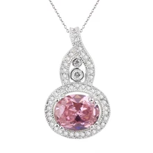 Sterling 925 Silver Pendant Necklace Women’s 7x9mm Oval Pink CZ Stone Gourd Shape Jewelry P066