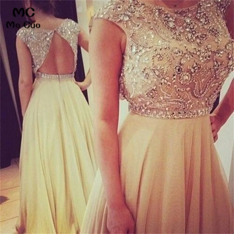 Elegan Backless Evening Dresses Long With Crystals Beaded Vestido De Festa Longo Beaded Tulle 