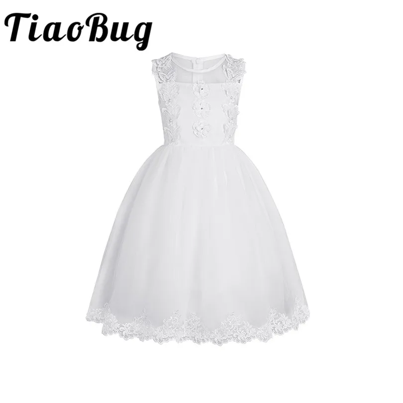 

Tiaobug Embroidered Flower Girls Tulle Dress Mesh Butterfly Applique Bow Princess First Communion Princess Ball Gowns Mesh Dress