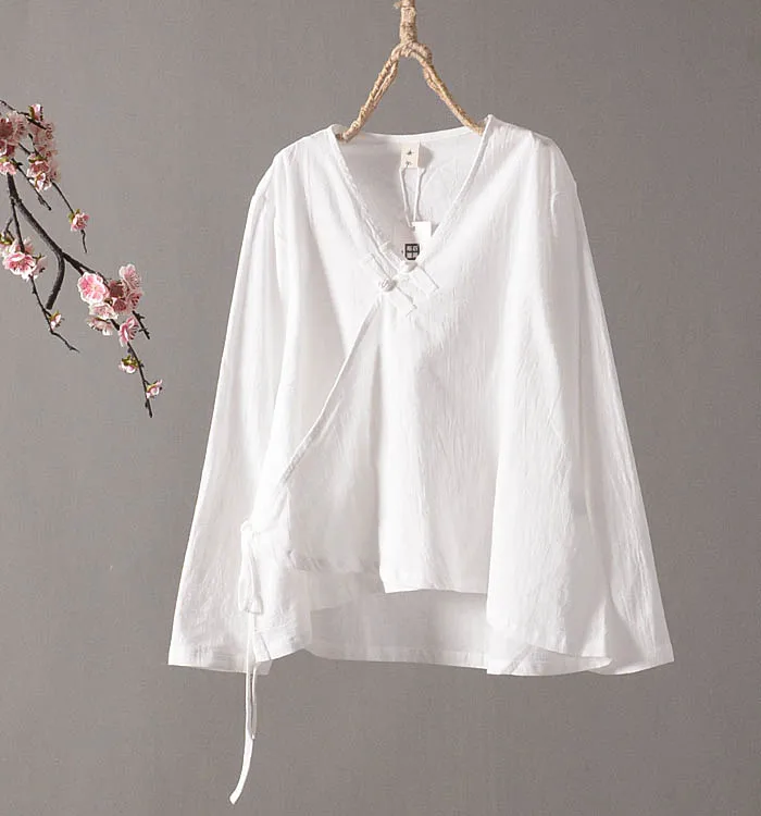 

2019 chinese traditional women hanfu clothing hanfu top tang suit chinese blouse chinese ancient v neck linen shirts