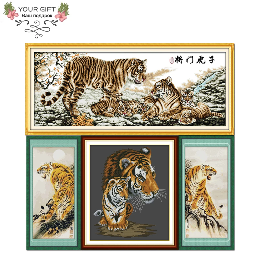 

Joy Sunday Tiger Cross Stitch D186D211(1)D211(2)D331 Home Decor Mum and Son Uphill Tiger Family Animal Cross Stitch Kits