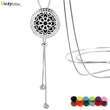 Новинка, ожерелье с эфирным маслом для ароматерапии, медальон из нержавеющей стали с фетровыми подушечками, 35,5 дюйма, регулируемая цепочка в виде змеи, ожерелье с парфюмом