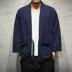 2019 Тан магазине Мужская куртка, пальто летнее кимоно кардиган пальто Японии Винтаж ветровка с поясом мужской куртки одежда