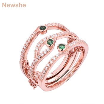 

Newshe 925 Sterling Silver Rose Gold Color Stacking Ring Set For Women Green AAA Cubic Zircon Wedding Party Rings GR01289A