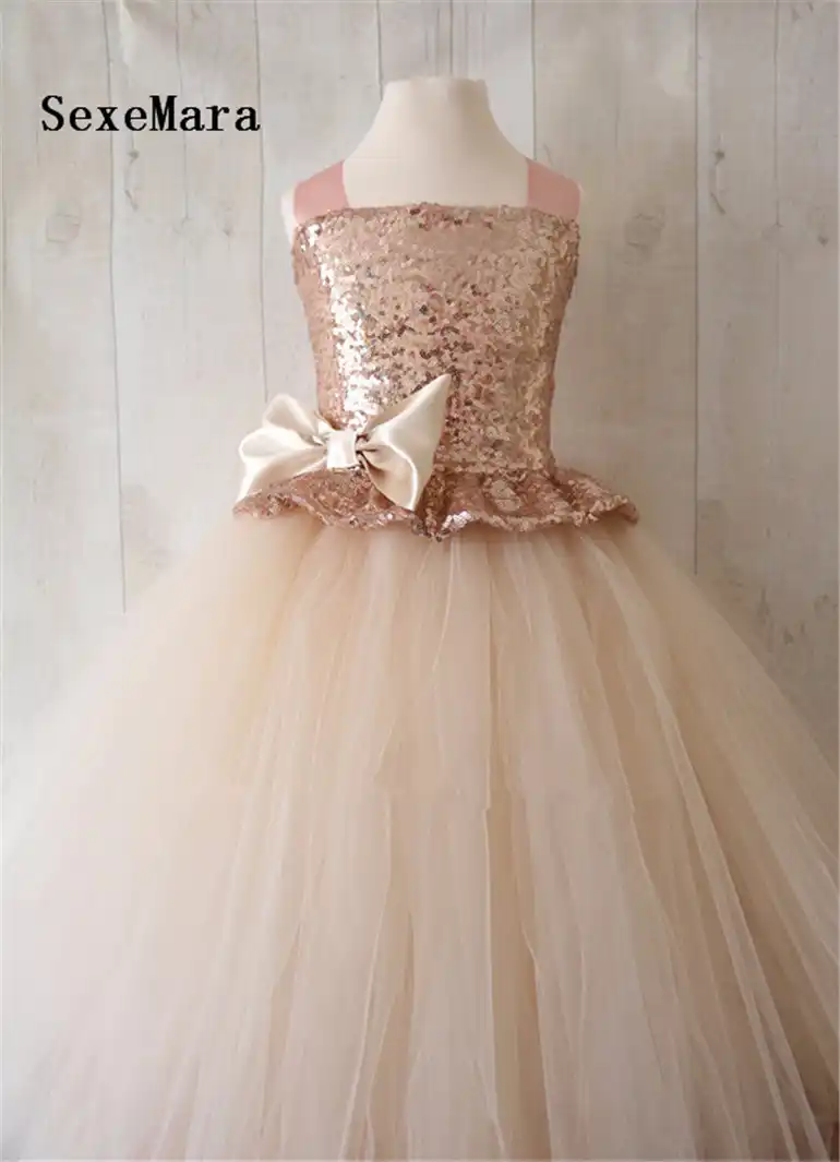 rose gold sequin flower girl dress