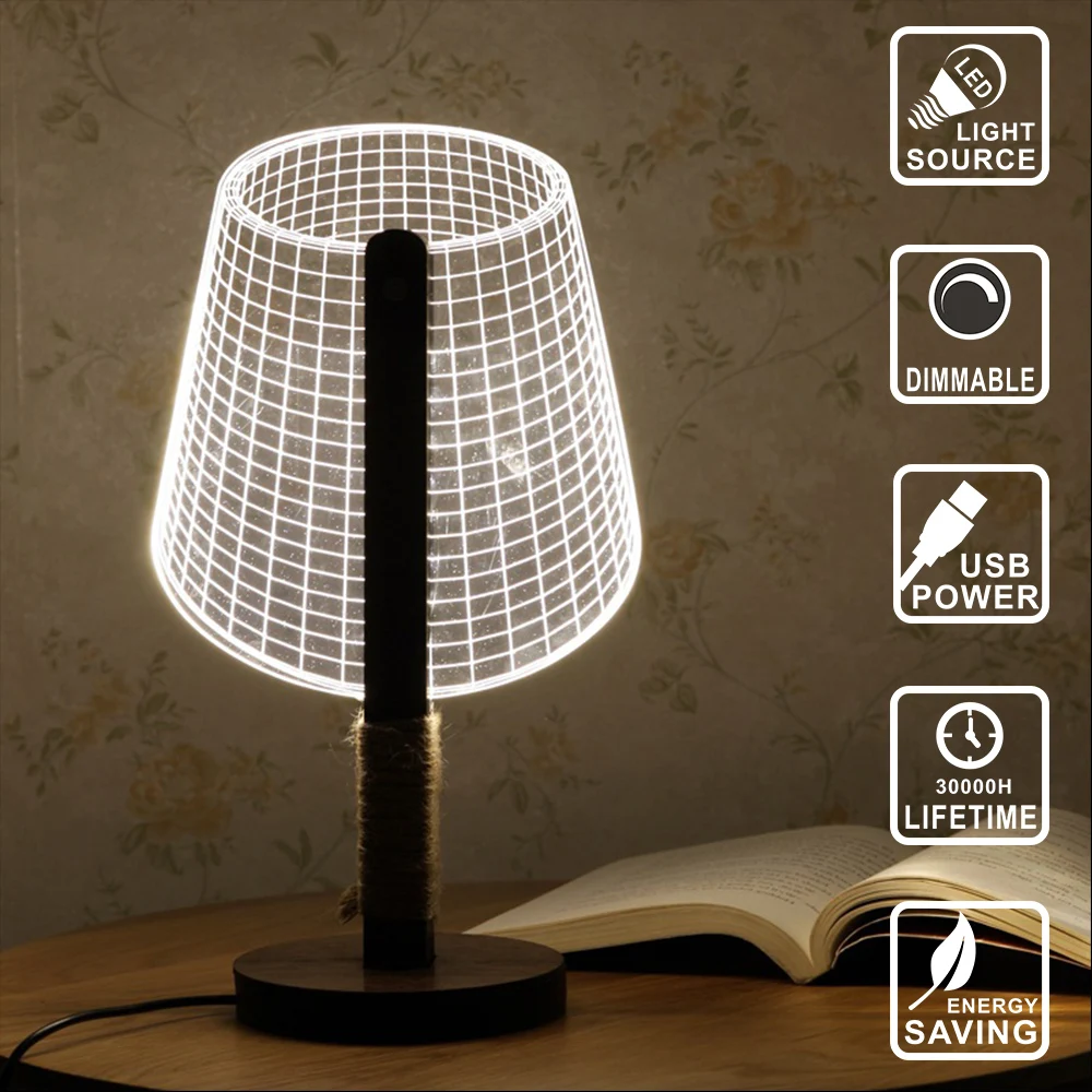 

Acrylic Light USB Night Light Desk Table Lamp Wood 3D Lamp Dimmable Lighting Wood Led Bulb Decoration Home Light IY804009