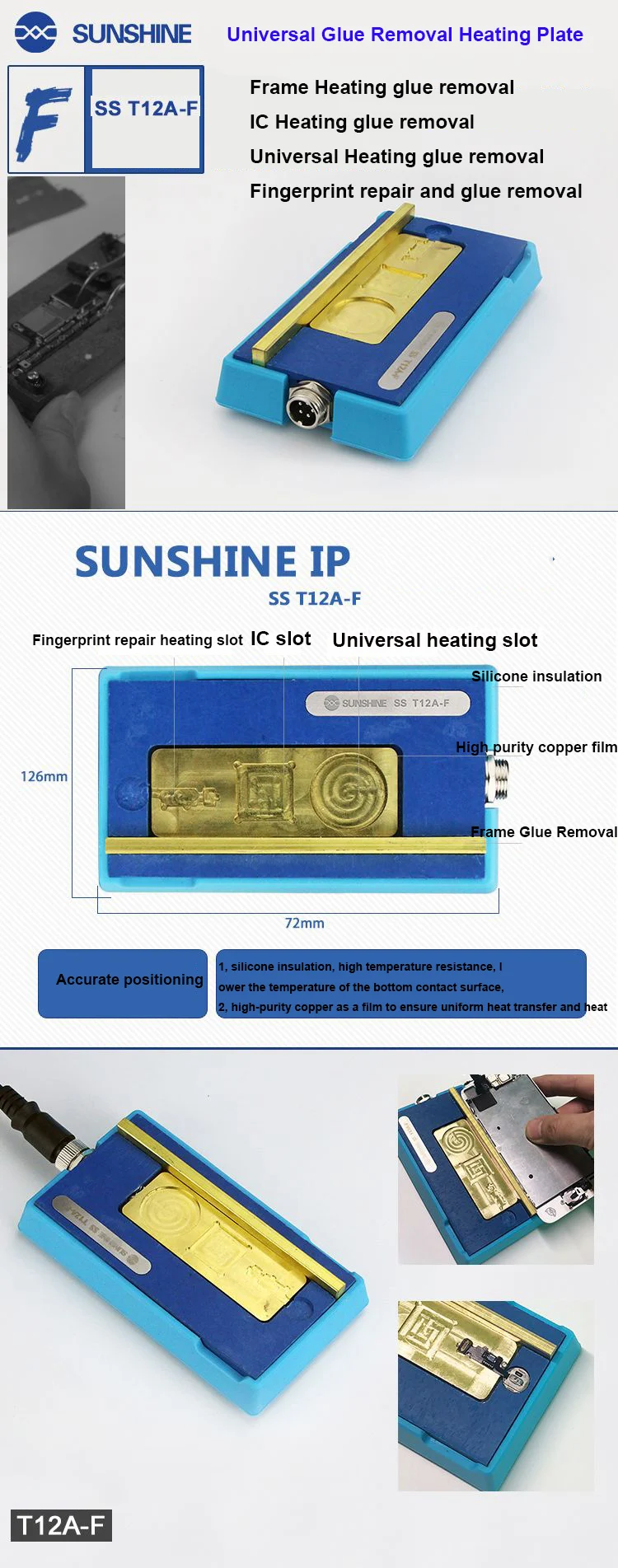 SS-T12A iPhone материнская плата сепаратор нагревательная станция для iPhone X/XS MAX Процессор IC чипы ремонт разборка клей для удаления