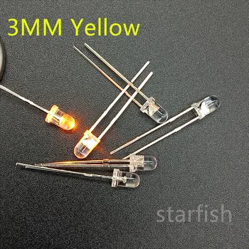 

Free shipping 100pcs DIY 3mm yellow bright lamp F3 led transparent yellow DIP lamp 20MA 580-590NM 2.0-2.6V Short leg