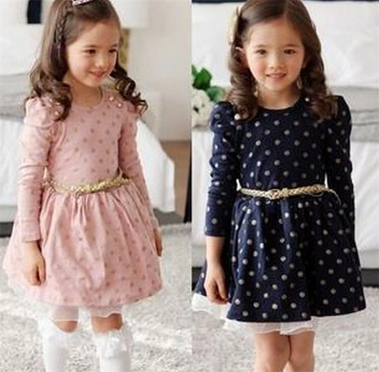2018 nueva ropa de invierno de manga larga de lunares para niñas vestido de princesa vestidos de fiesta de boda Niñas Ropa de niños de 3 a 8 años|dresses for girls|princess