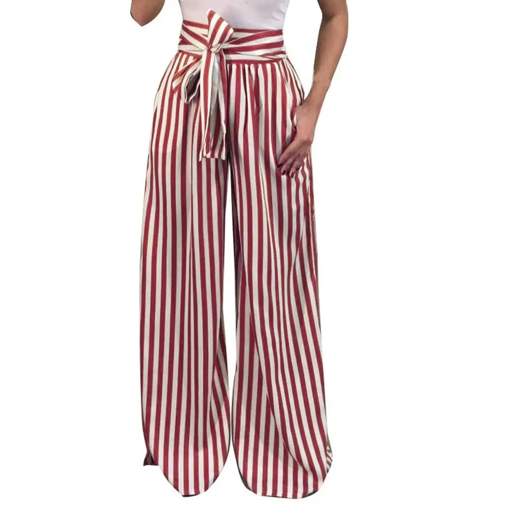 

2019 High Waist Women Striped Harem Pants Women Bandage Elastic Waist Casual Pants Great For Party Daily Beach AD