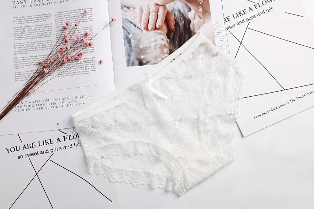 

Women Sexy Lace triangle girls panties jacquard net full lace panties womens mesh students underwear sexy briefs