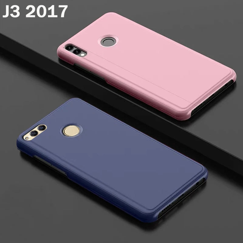 Флип чехол для смартфона с зеркальным покрытием Samsung galaxy j3 2017 j330 жесткие кожаные