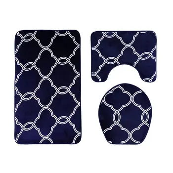 

3 in 1 Lantern Pattern Bathroom Mat Set Antiskid Washroom Carpet Contour Mat Toilet Seat Lid Cover