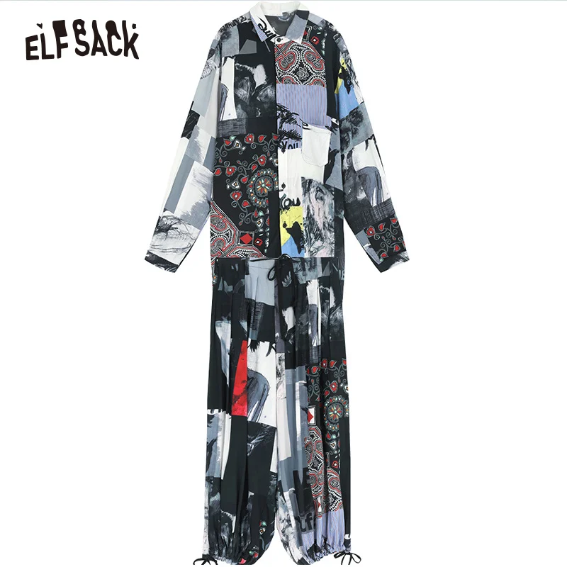 Женский комплект из 2 предметов ELFSACK винтажная блузка с принтом и брюки до