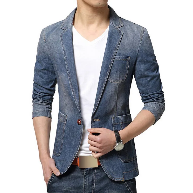 Blazer Men Trend Jeans Suits Men's Casual Suit Jean Jacket Mens Slim ...