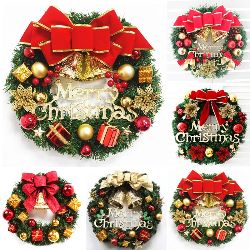 

Christmas Wreath Decoration for Home 30cm Santa Snowman Elk Grand Xmas Tree Drop Ornament Door Pendant Navidad Decor