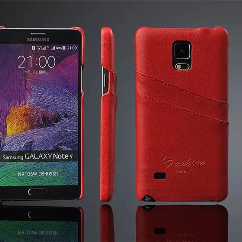 Для samsung Note4 чехол личи зернистый чехол для телефона задняя крышка с отделениями для карт дермис кожаный чехол для телефона из коровьей кожи - Цвет: red
