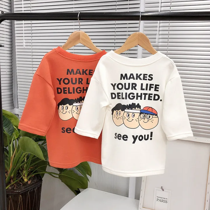 

Spring baby girl boy clothes cotton letter top tshirt kids tops long sleeves fashion casual white t shirt dress children clothes