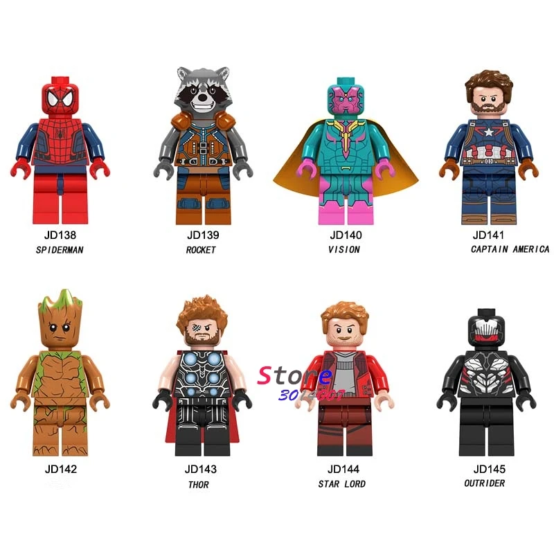 

50pcs Captain America Thor Vision Star Lord Spider Man Marvel Avengers Infinity War Endgame building block for children toys