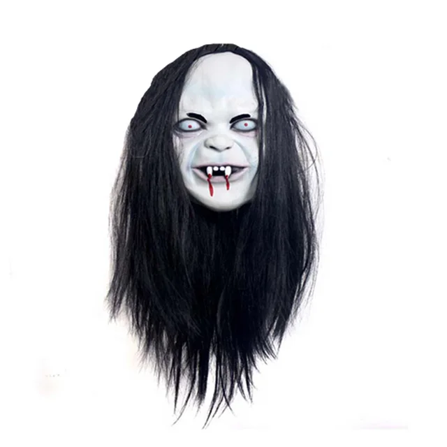 Best Offers Scary Mask Halloween Toothy Zombie Bride With White Hair Horror Ghost Mask