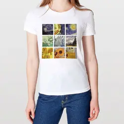 Новинка 2019 г., осенняя рубашка с принтом портрета Ван Гога в европейском и американском стиле для девочек, женская футболка