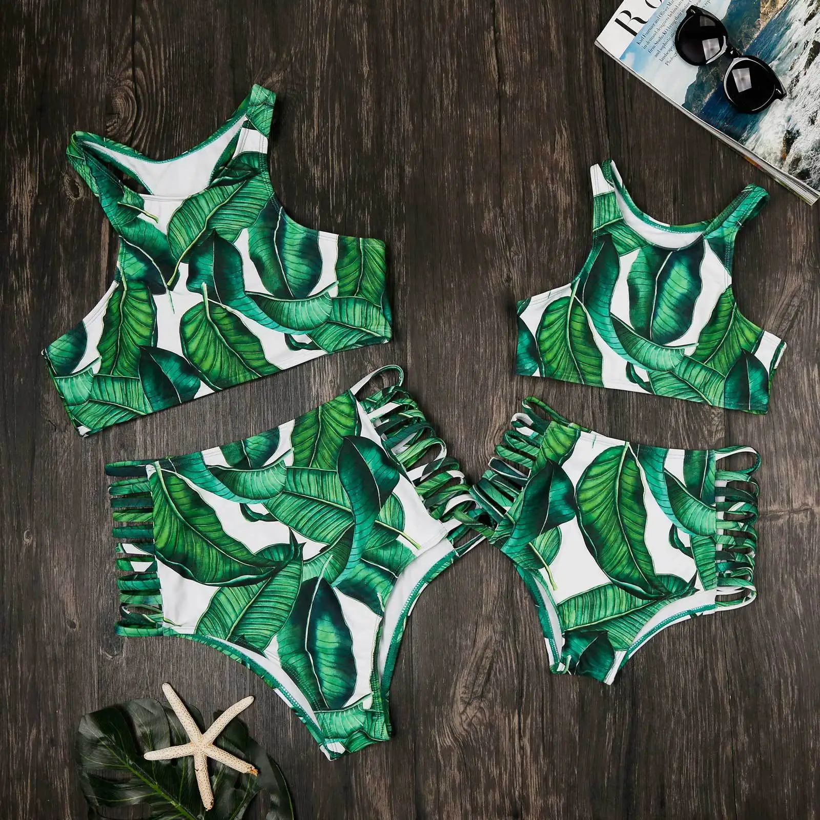 

Summer Hot Sale Bohemia Leaf Print Mother and Daughter Matching Swimwear Set Mommy and Me Swimsuit