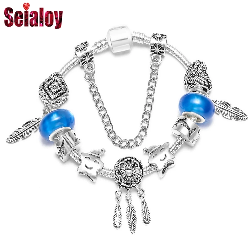

SEIALOY Blue Dreams Brands Bracelets For Women Fashion Originals European Popularity Stars Charm Bracelet Bangles Jewelry Gifts
