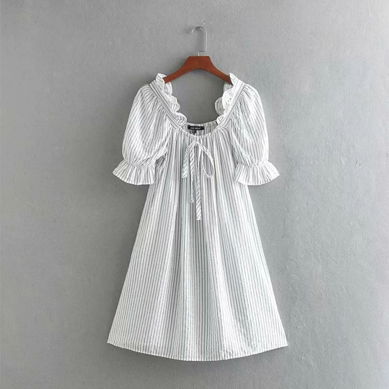 Women's Clothing Dress 2019 Loose And Thin Striped Bubble Sleeve Backless Dress Ms Summer Street Leisure Slim Fit Clothing