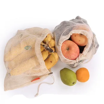 

Reusable Produce Bags Cotton Vegetable Bags Mesh Bags With Drawstring Home Kitchen Fruit And Vegetable Handbag Shopping Bags