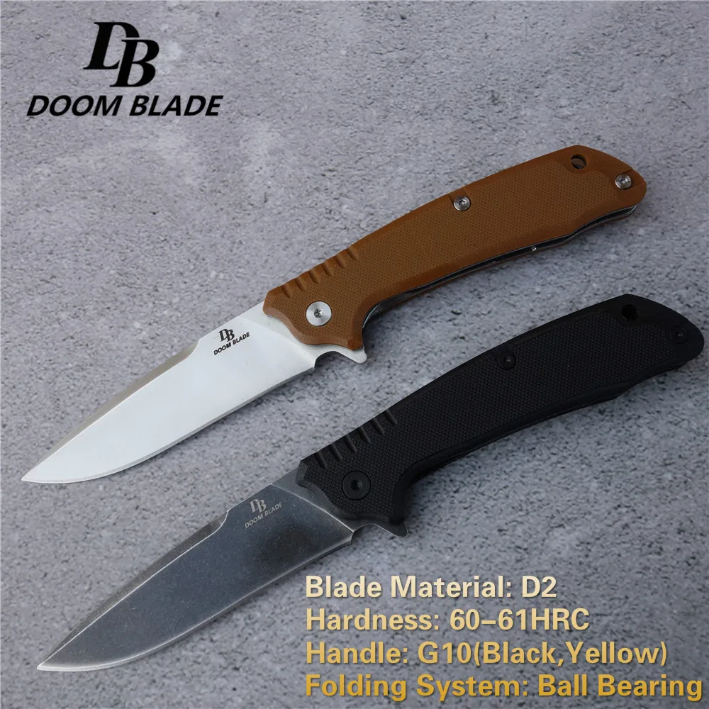 

8.1" 60-61HRC Knives Bearing System Floding Knife D2 Blade G10 Handle Outdoor Survival Hunting Camping Knifes Tool