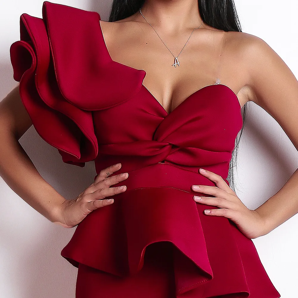 

Women Sexy Bodycon Off Shoulder Bandage tight shoulder strap Dresses Female Ruffles Backless Elegant Club Dress Vestido