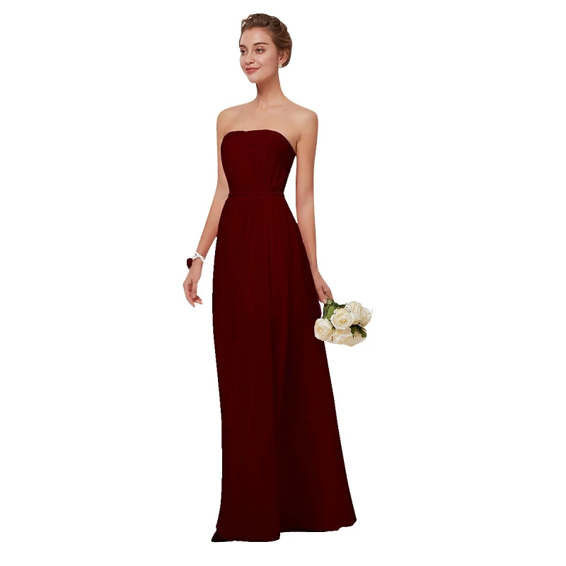Vestidos de Dama de Honra Longo para as Mulheres Tamanho a Linha sem Mangas Festa de Casamento Vestidos de Baile Beleza Emily Borgonha Chiffon Mais 2021 6 de honra 2021 longo para as mulheres