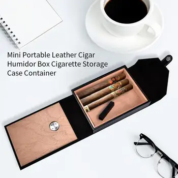 

Leather Travel Humidor Cigar Box Wood Portable Cigar Case Jar Humidifier Hygrometer Humidor Box Fit 8-10 Cuba Cigars