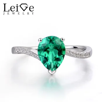 

Leige Jewelry Emerald Engagement Rings for Women Pear Shaped Ring Sterling Silver 925 Fine Jewelry Green Gemstone May Birthstone