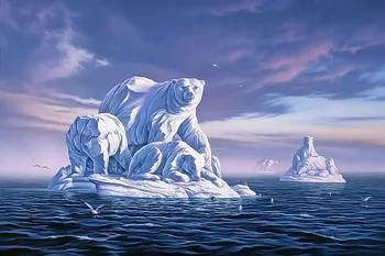 

Modern handmade painting huge ice bear floating on sea on oil canvas for living room decor and wallpaper