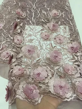 

French Beads Net Lace Latest African Lace 2018 Light Pink Embroidery High Quality African Lace Materials For Wedding Party Dress
