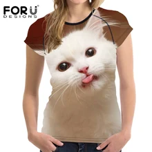 FORUDESIGNS футболка Фитнес Спорт Женский корсет Спортивная одежда для бега милый кот печати Открытый дышащий короткий рукав толстовки