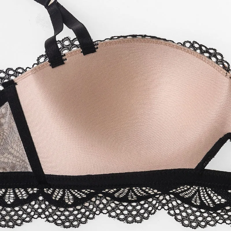 Women Stretch Lace Sexy Bra and Brief Set Back Closure Push Up 1-2 Cup Bralette Lady Adjustable Strap Wire Free Bras Lingerie (12)