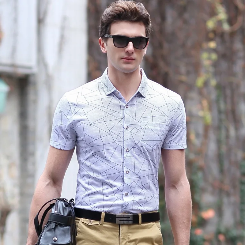 dress shirt men short sleeve top quality smart casual mens