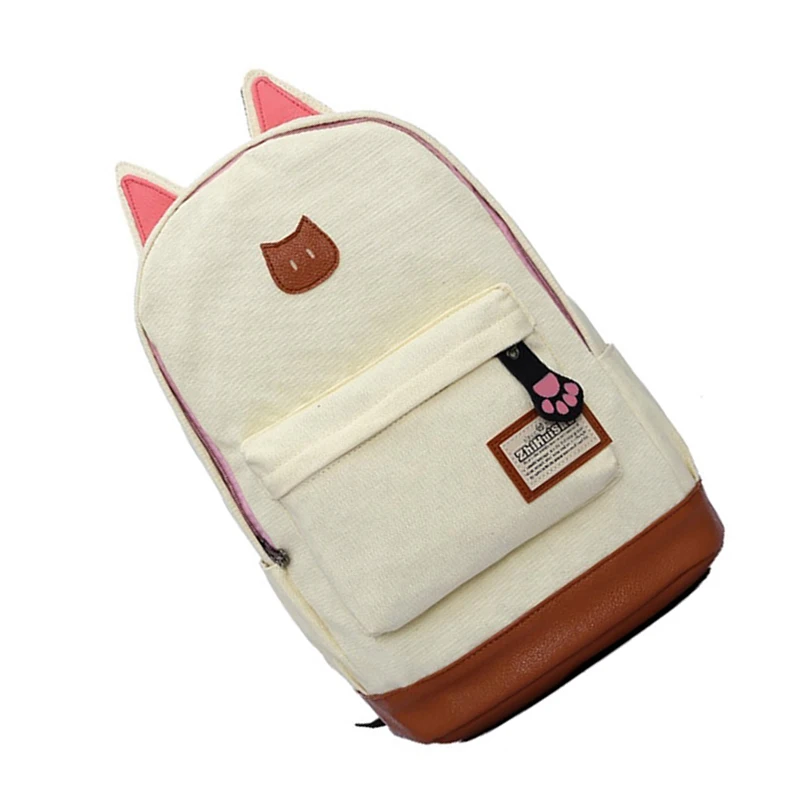 Холщовый рюкзак для женщин, девочек, ранец, школьные сумки, милый рюкзак, школьный рюкзак, Детские Мультяшные сумки с кошачьими ушками