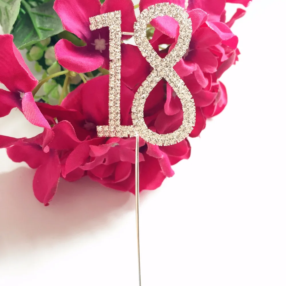 2/set Crystal 18th Birthday Anniversary Cake Topper Party Decoration Supply 