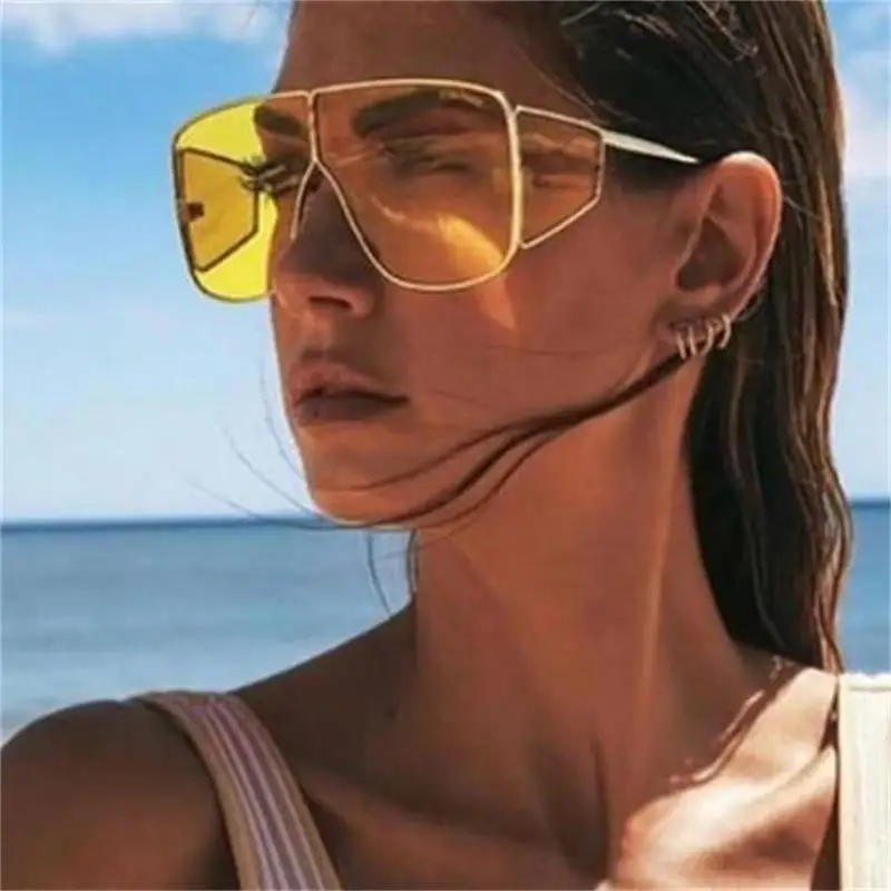

Oversized Yellow Sunglasses Unisex Luxury Brand Metal Side Shield Big Frame Sun Glasses For Women Men Fashionable Glasses