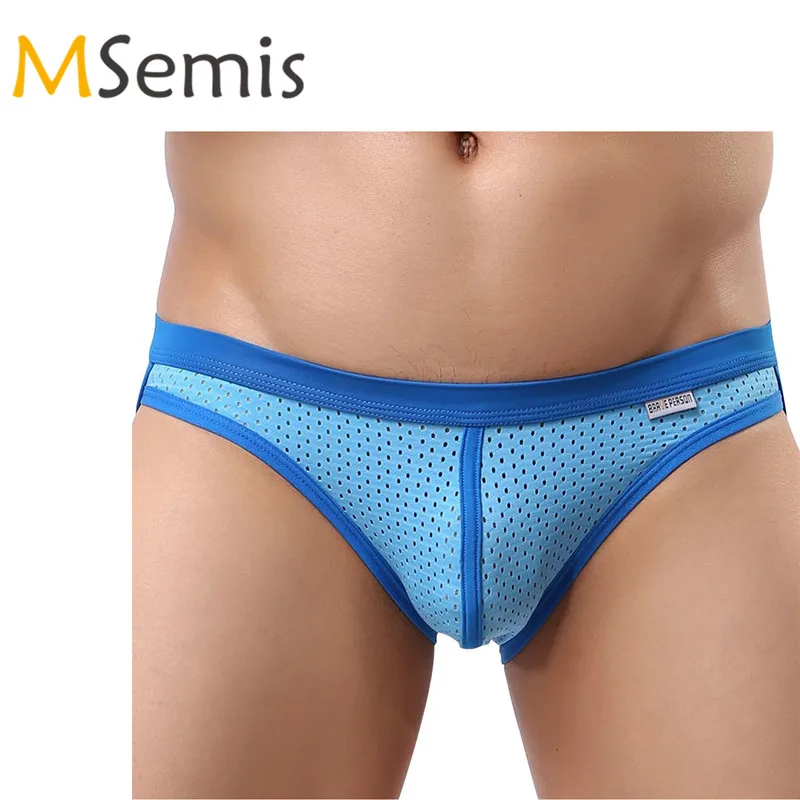 

Men Swimwear Sexy Bikini Shorts Briefs Swimsuit Gay Underwear Swimming Bottom Side Mesh Panties Breathable Male Swimming Suitui