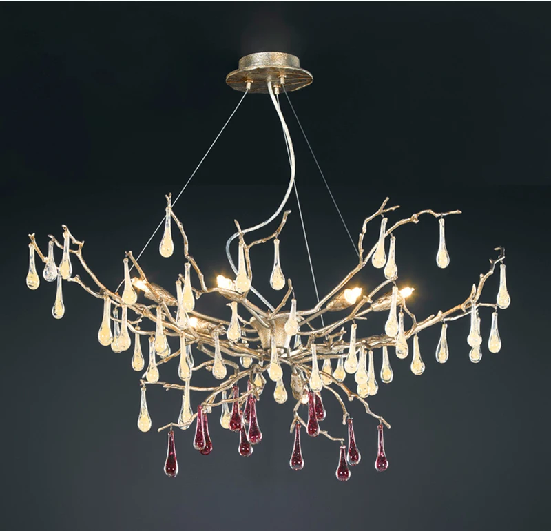 

Phube Lighting Artistic Branches Crystal Chandeliers Light Water Drops Chandelier Light Colored Glazed Salon Silver Chandelier