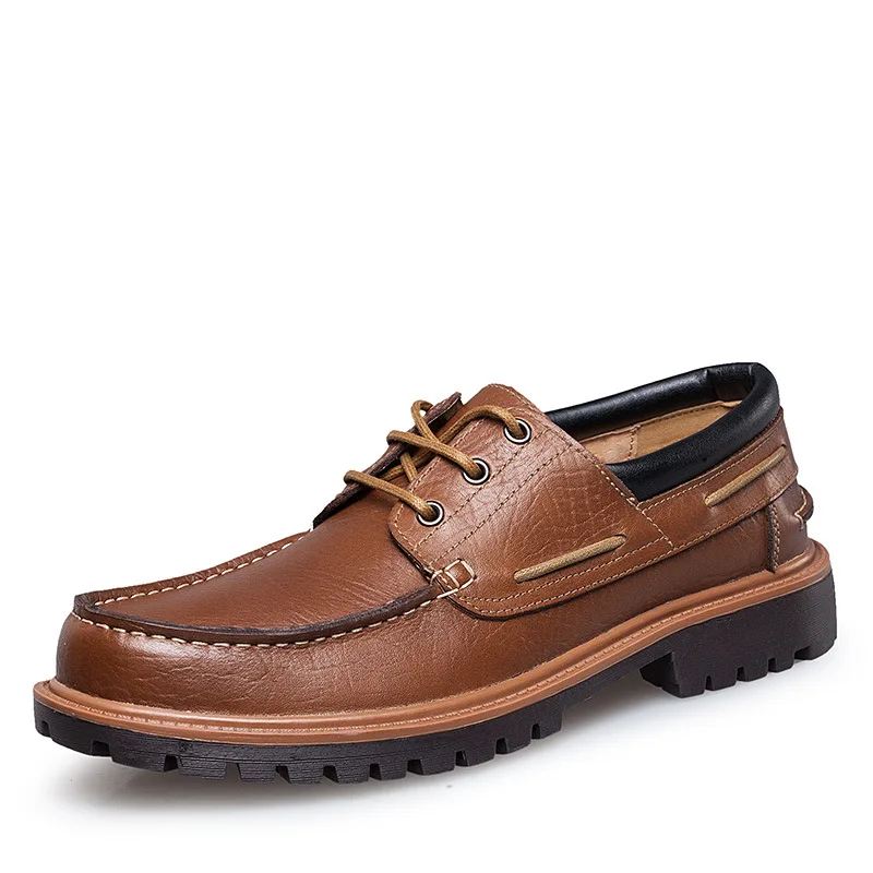 NPEZKGC/Новинка года; мужские кожаные туфли в стиле панк; мужские водонепроницаемые мокасины ручной работы на шнуровке в стиле ретро; повседневные туфли-оксфорды - Цвет: Brown