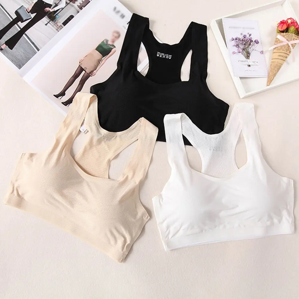 

2019 New Fashion Ice Silk Seamless Bra Breathable Chest Pad Tube Top Word Strap Vest Girl Thin Wrapped Bra