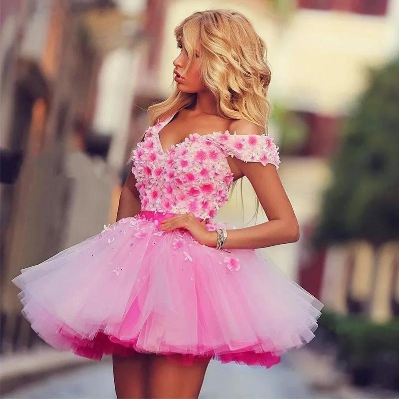 Discount Cute Pink Mini Short Cocktail Dresses Flower Appliques Prom Dresses Party Gowns 2016 1 Discount Cute Pink Mini Short Cocktail Dresses Flower Appliques Prom Dresses Party Gowns 2016 1