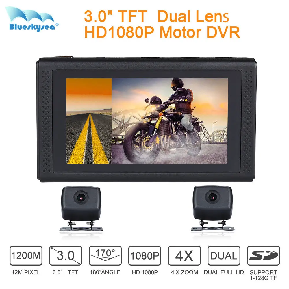 Blueskysea WIFI 3 0 TFT LCD Dual Lens Full HD 1080P H 264 MP4 Motor DVR